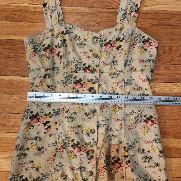 Laura Ashley & Urban Outfitters Button-Front Mini Dress Tan Floral Linen Sz M - Picture 7 of 9